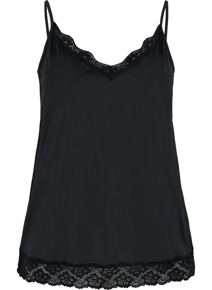 Pyjama top met kanten details, Black, Packshot image number 0