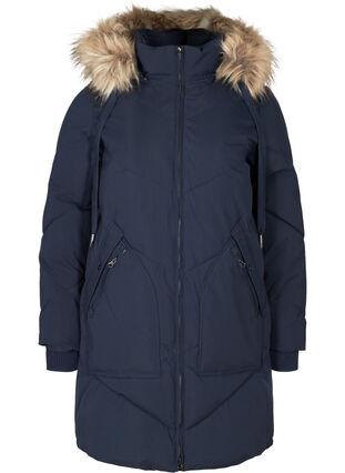Manteau d'hiver avec capuche et bordure en fausse fourrure, Night Sky, Packshot image number 0