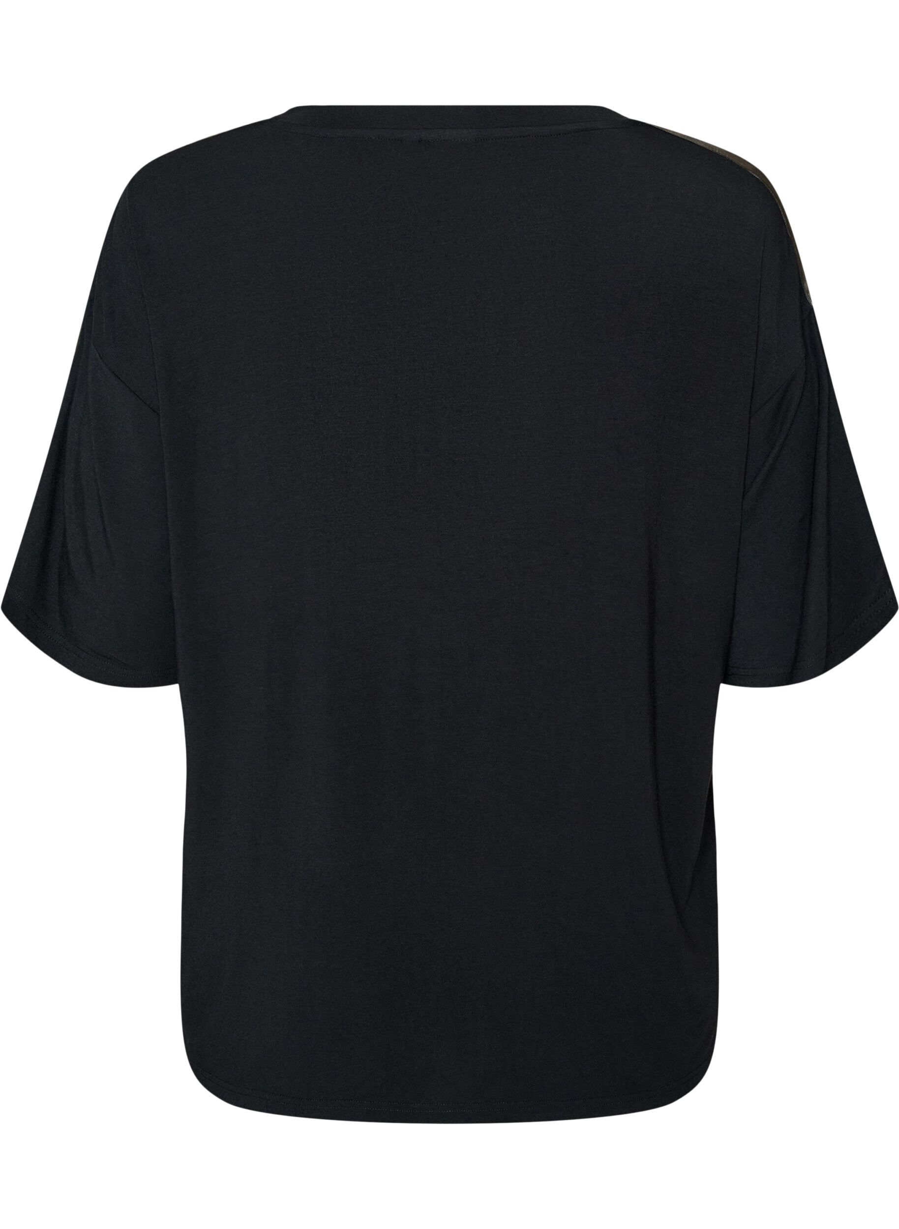 ZizziNacht T-shirt met contrasterende band, Zwart, Packshot image number 1