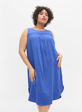 Mouwloze katoenen jurk met a-lijn, Dazzling Blue, Model image number 0