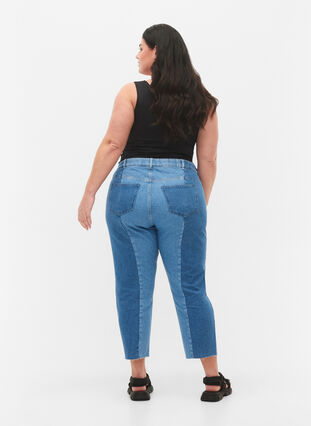 Cropped Vera jeans met colorblock, Blue denim, Model image number 1