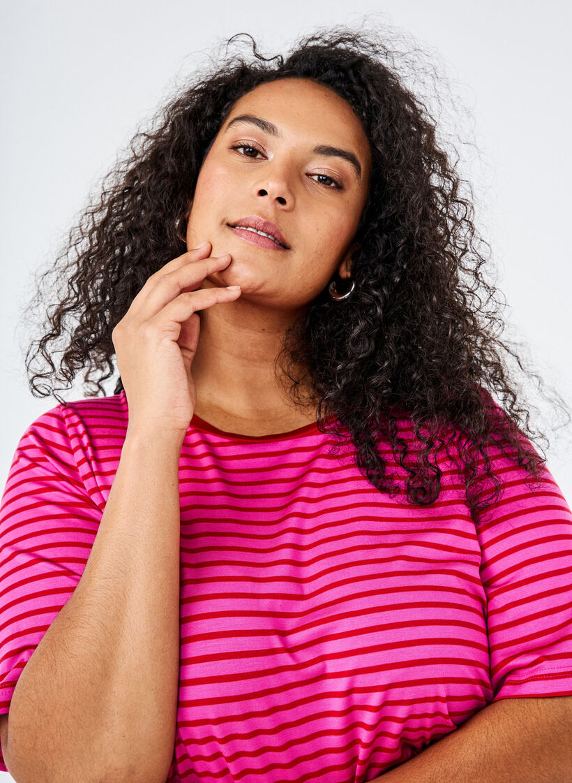 T-shirt avec TENCEL™ Lyocell et rayures, Rose, Image image number 0