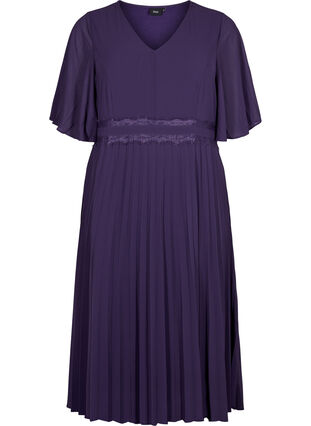 Robe plissée à manches courtes, Purple Velvet, Packshot image number 0