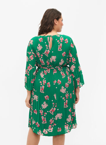 Robe plissée imprimée avec lien à nouer, Jolly Green Flower, Model image number 1