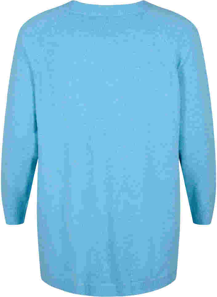 Gemêleerde gebreide blouse met knopen, River Blue WhiteMel., Packshot image number 1