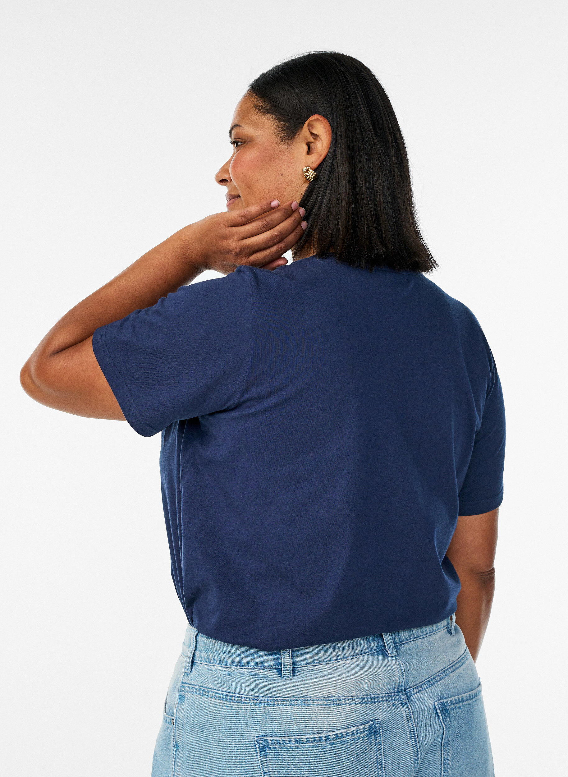 ZizziT-shirt en coton biologique avec broderie ajour&eacute;e, Bleu, Model image number 2