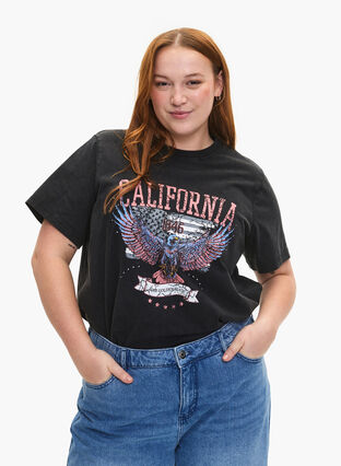 T-shirt van biologisch katoen met adelaarsmotief, Grey California, Model image number 0