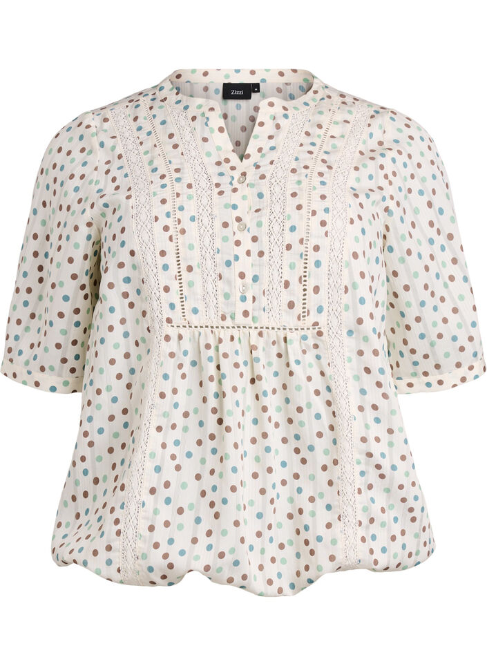 Blouse imprimée à manches 1/2, Blanc, Packshot image number 0
