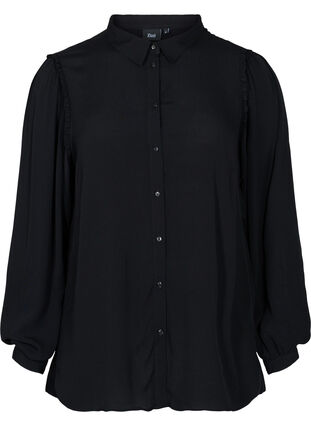 Viscose blouse met ruche details en lange mouwen, Black, Packshot image number 0