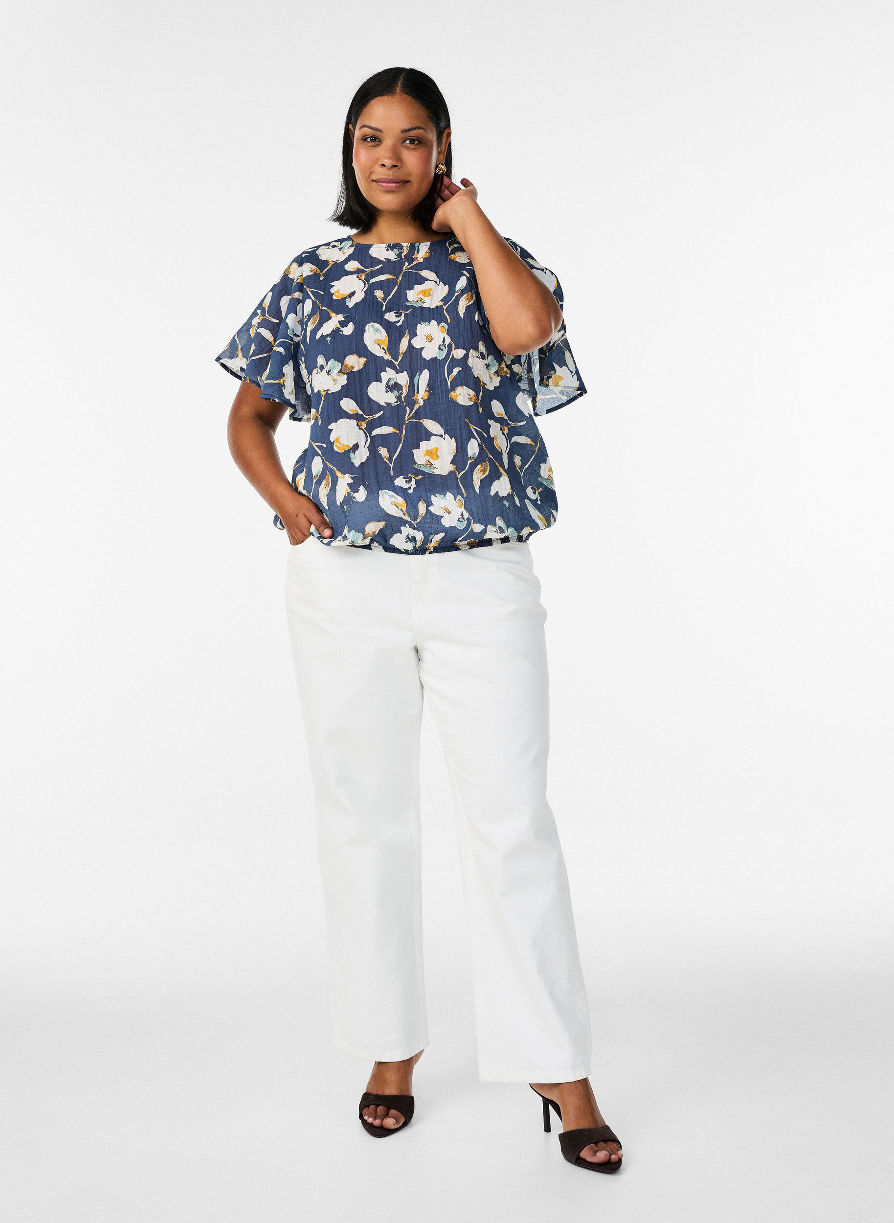 ZizziBlouse coupe ballon avec manches papillon, Bleu, Model image number 1