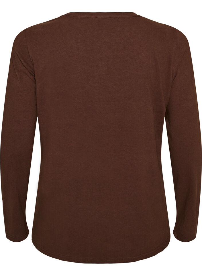 Basic jerseyblouse met lange mouwen, Bruin, Packshot image number 1