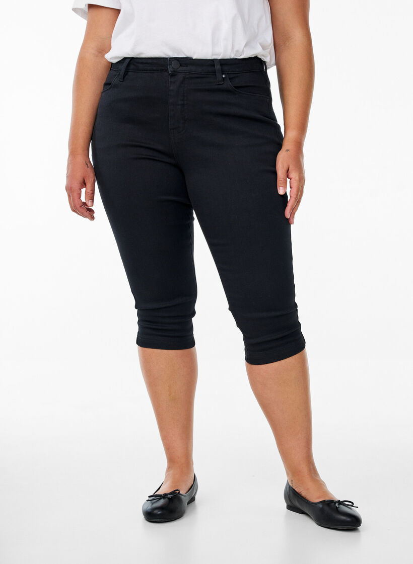 Amy capri jeans met hoge taille en super strakke pasvorm, Zwart, Model image number 2