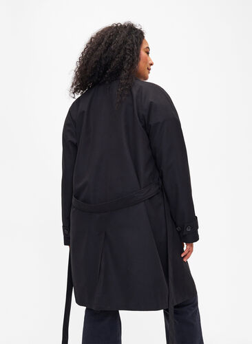 Trench-coat avec ceinture et fente, Black, Model image number 1