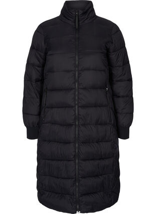 Veste d'hiver longue matelassée avec poches, Black, Packshot image number 0