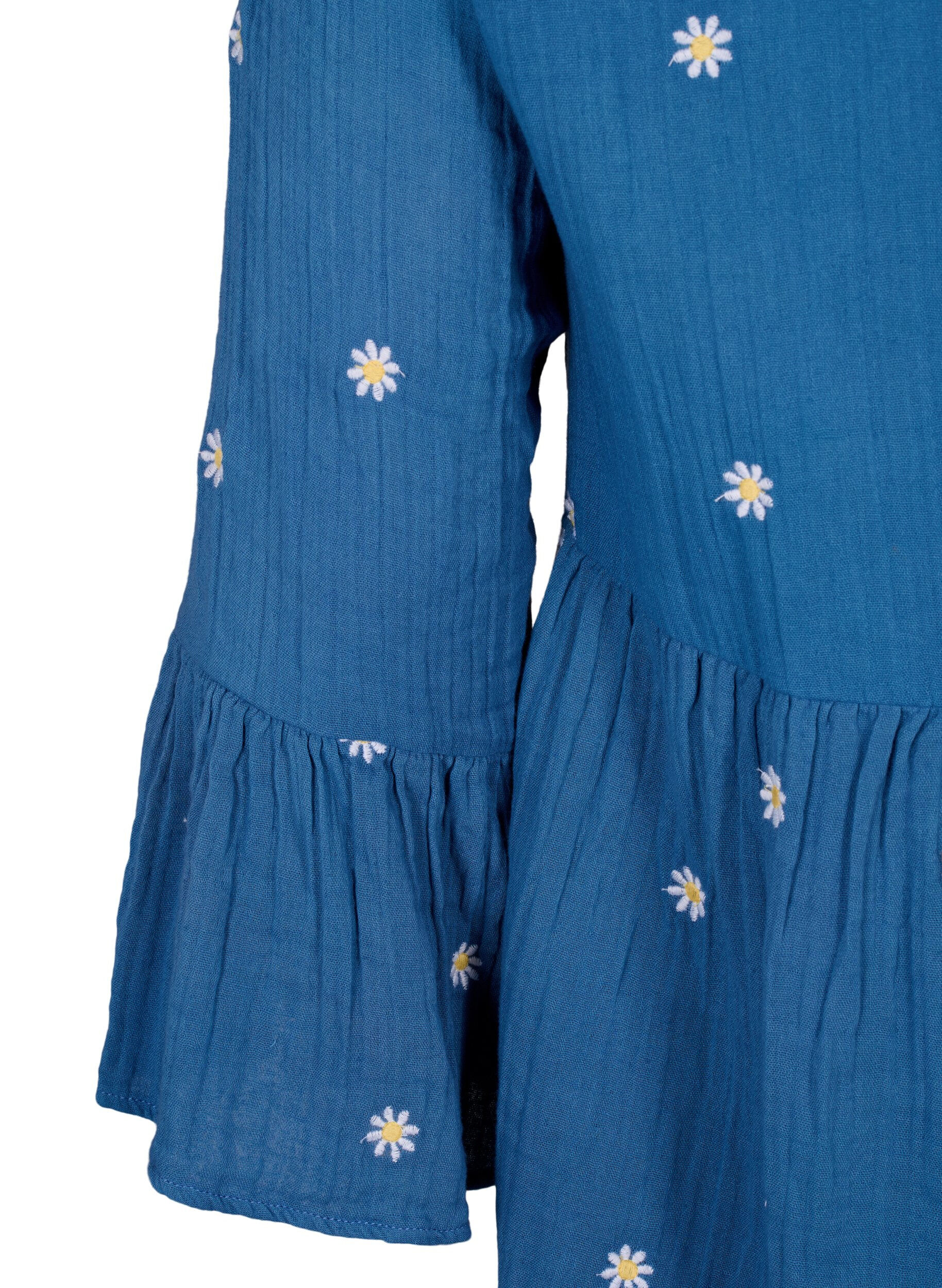 Zizzi Robe en coton doux avec des fleurs brod&eacute;es, Blue Horizon Daisy, Packshot image number 3