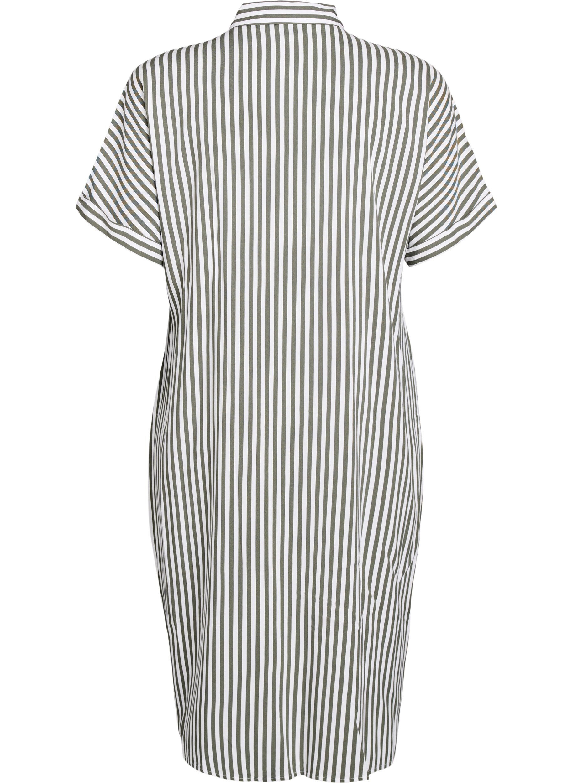 ZizziFLASH - Lange overhemdjurk met korte mouwen, Groen, Packshot image number 1