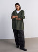Blouse longue en maille c&ocirc;tel&eacute;e avec col en V, Vert, Model image number 1