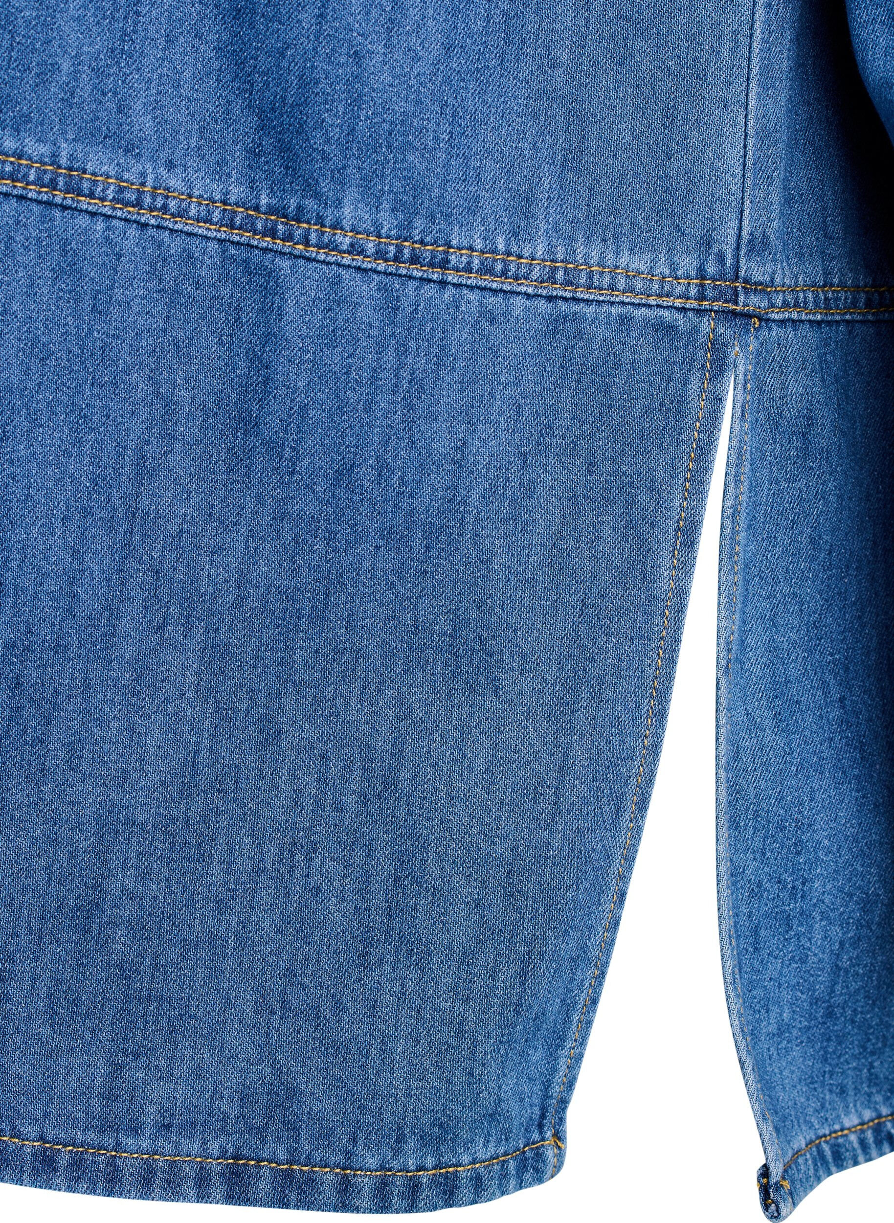 Zizzi Blouse ample en jean avec col et patte de boutonnage, Bleu, Packshot image number 3