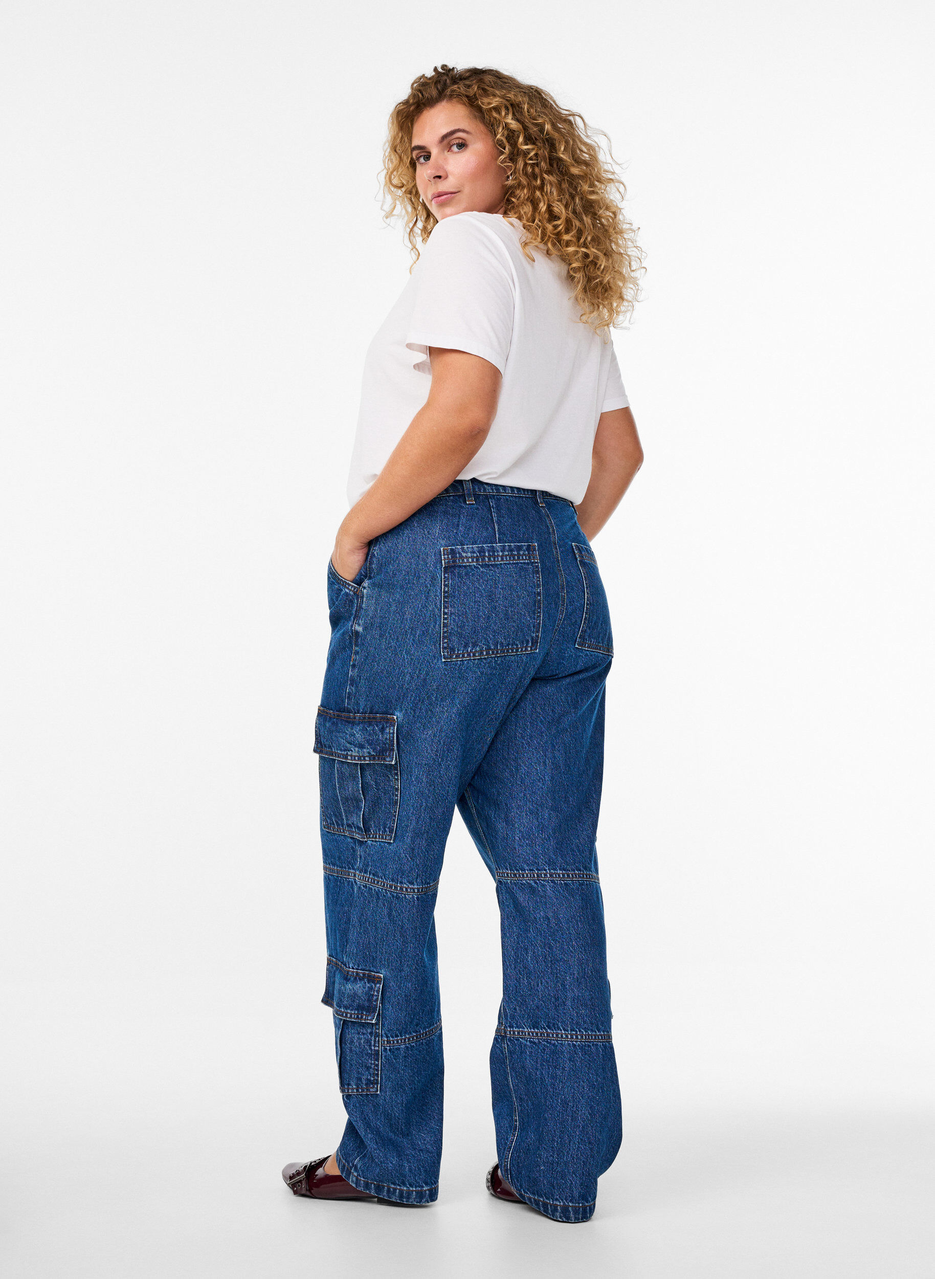 ZizziHigh waist cargo jeans, Blauw, Model image number 1