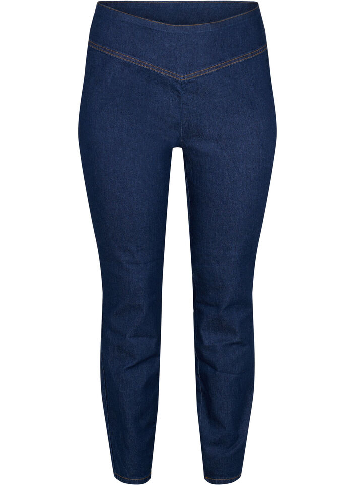 Effen katoenen jegging met stretch, Dark blue, Packshot image number 0