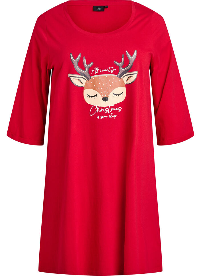 Chemise de nuit en coton bio avec motif de No&euml;l, Rouge, Packshot image number 0
