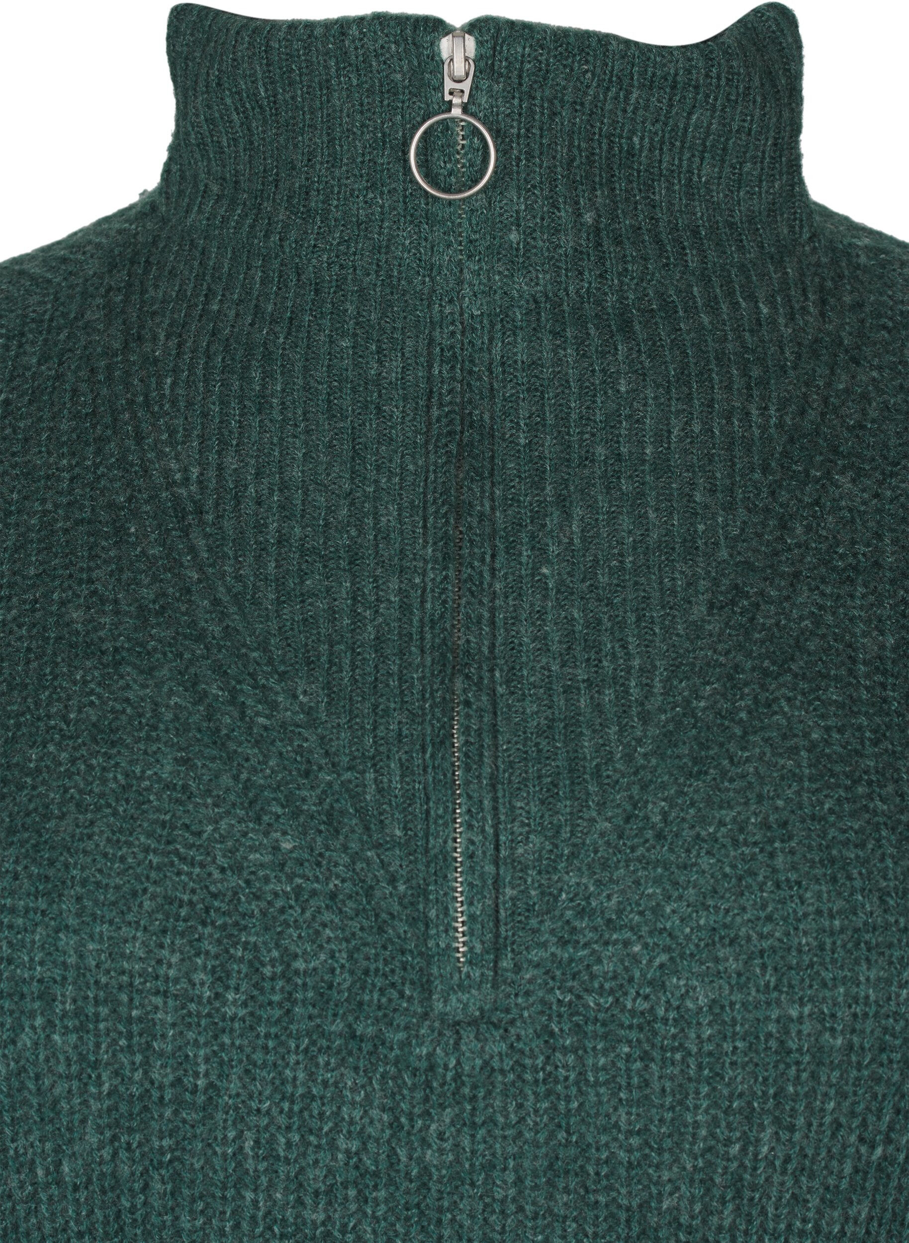 Zizzi FLASH - Pull en tricot avec col haut et fermeture &eacute;clair, Vert fonc&eacute;, Packshot image number 2