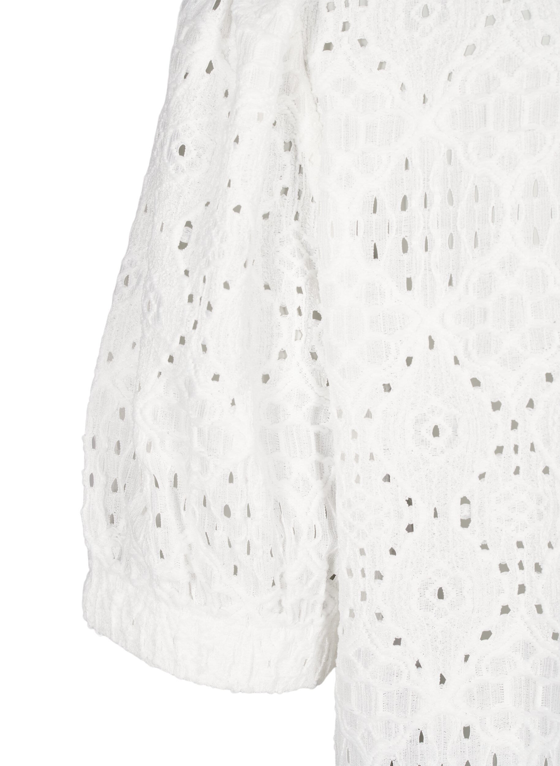 Zizzi Chemisier &agrave; manches courtes avec motif de dentelle, Bright White, Packshot image number 3
