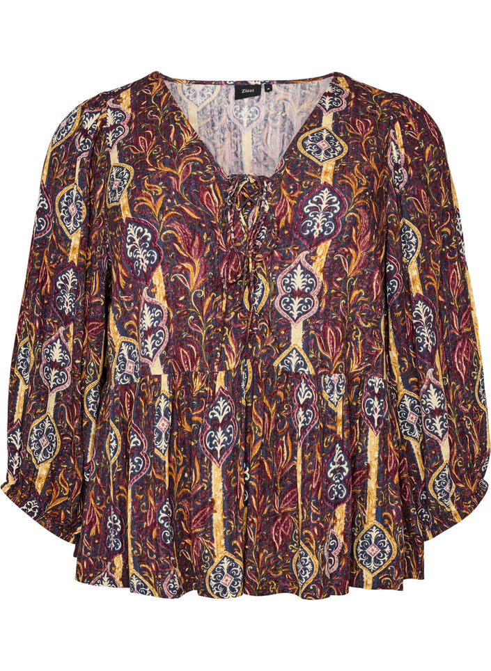 Blouse met paisleyprint en kanten detail, Paars, Packshot image number 0