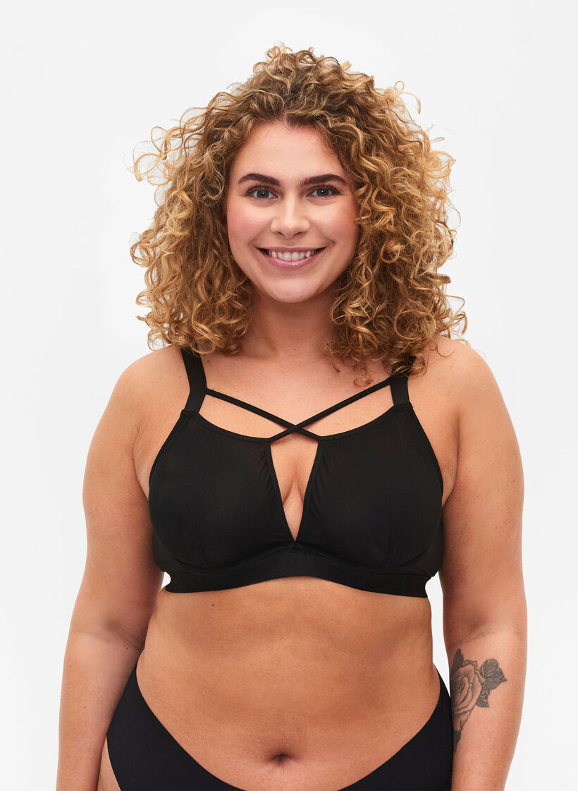 Soutien-gorge en maille avec détail, Black, Model image number 0