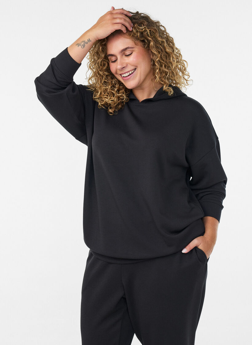 Sweat &agrave; capuche en jersey, Noir, Model image number 0