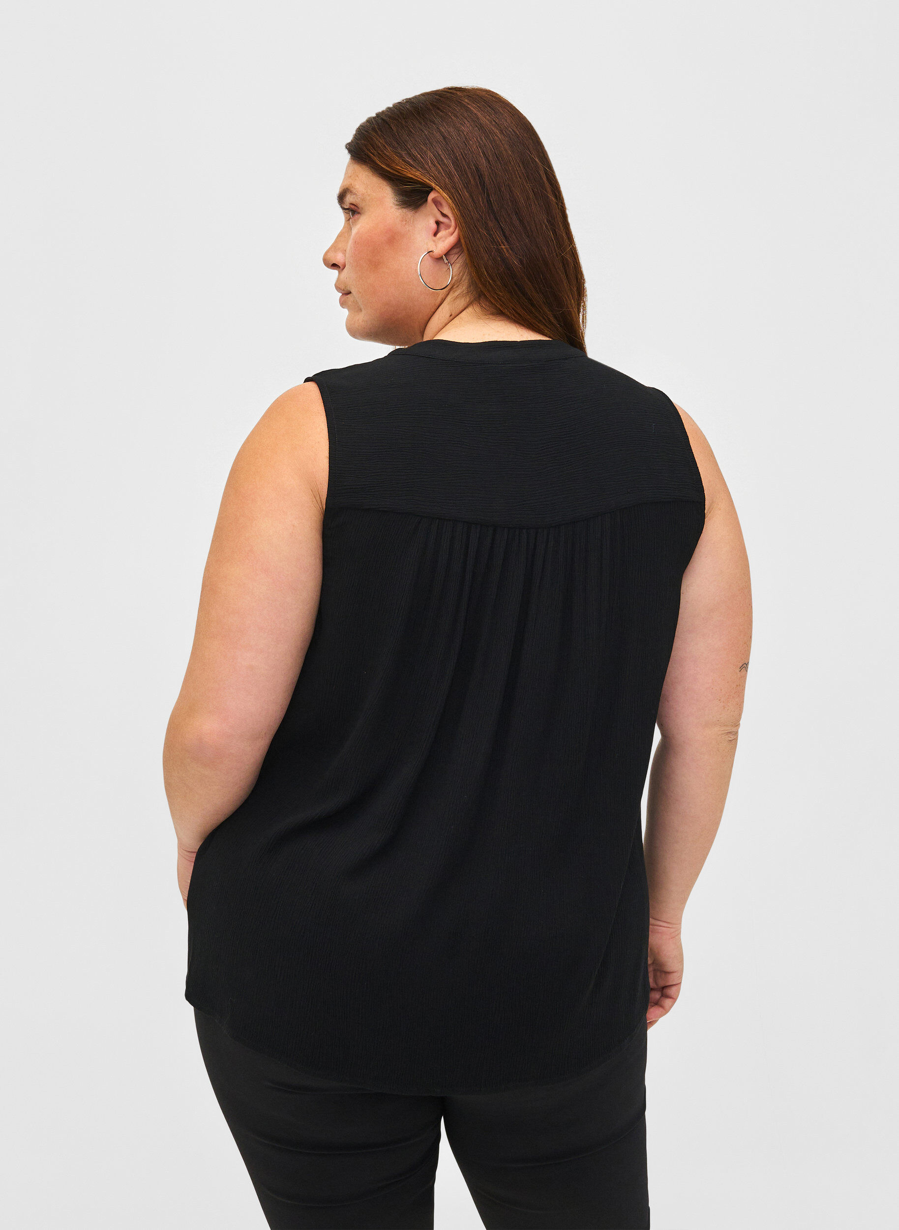 ZizziMouwloze viscose blouse met gehaakt detail, Black, Model image number 1