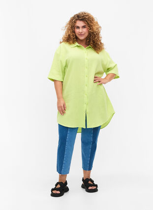 Overhemd van katoen met halflange mouwen, Wild Lime, Model image number 2
