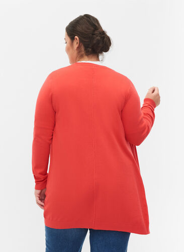 Long cardigan tricoté dans un mélange de viscose, Poppy Red, Model image number 1