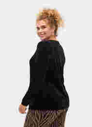 Velours blouse met lange mouwen, Black, Model