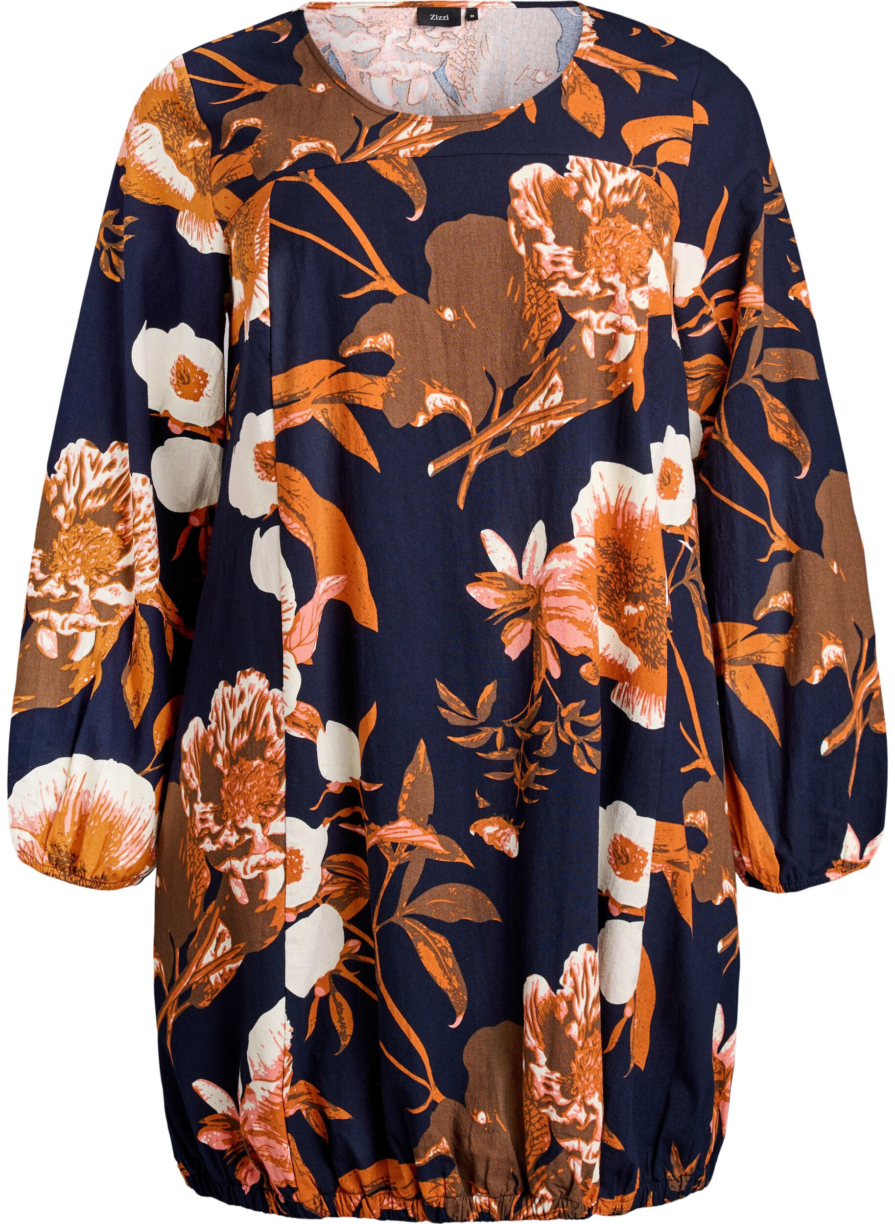 Korte katoenen jurk met een elastische zoom en lange mouwen