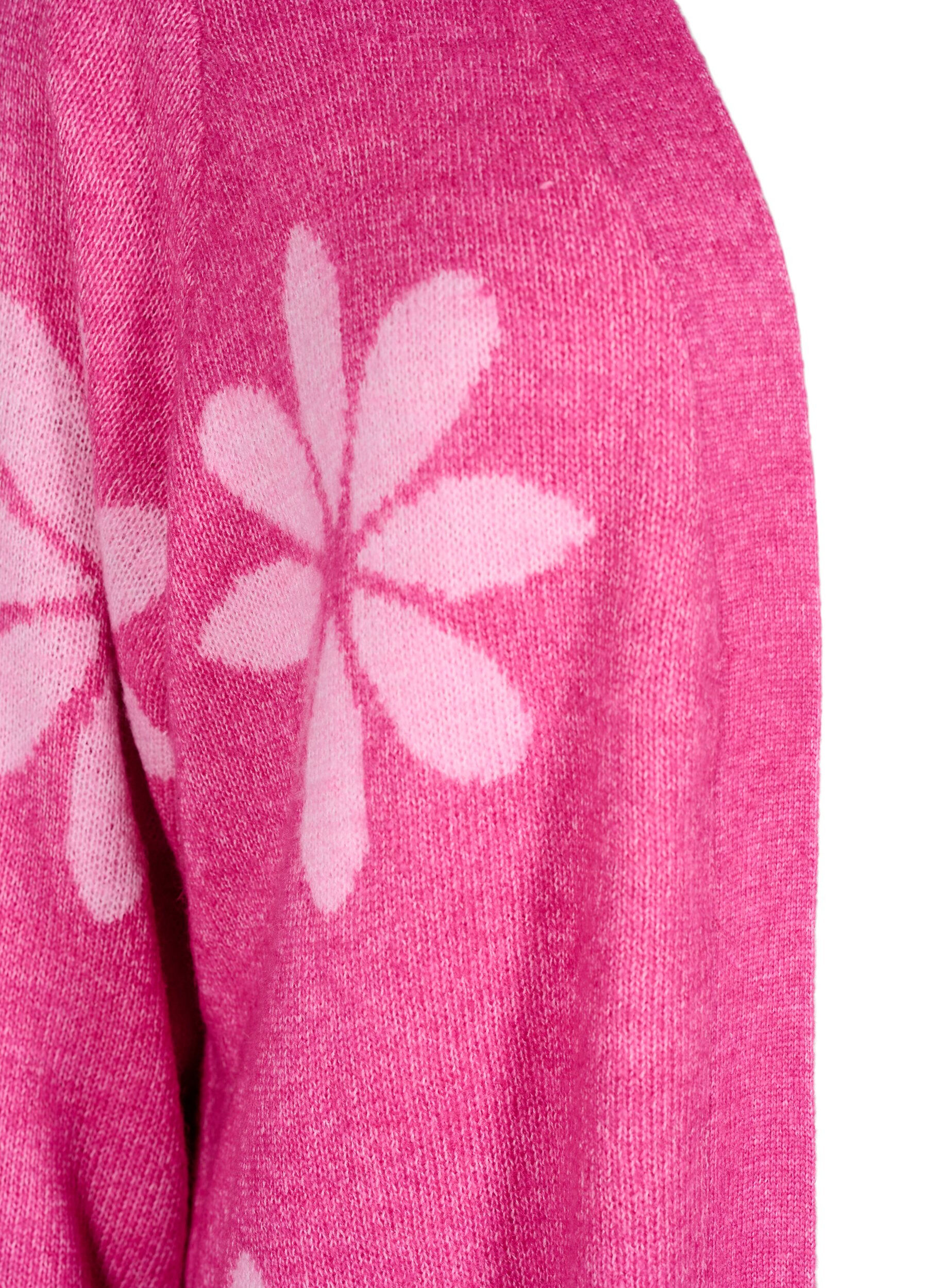 ZizziLange cardigan met bloemen breisel, Raspberry Rose Comb, Packshot image number 2