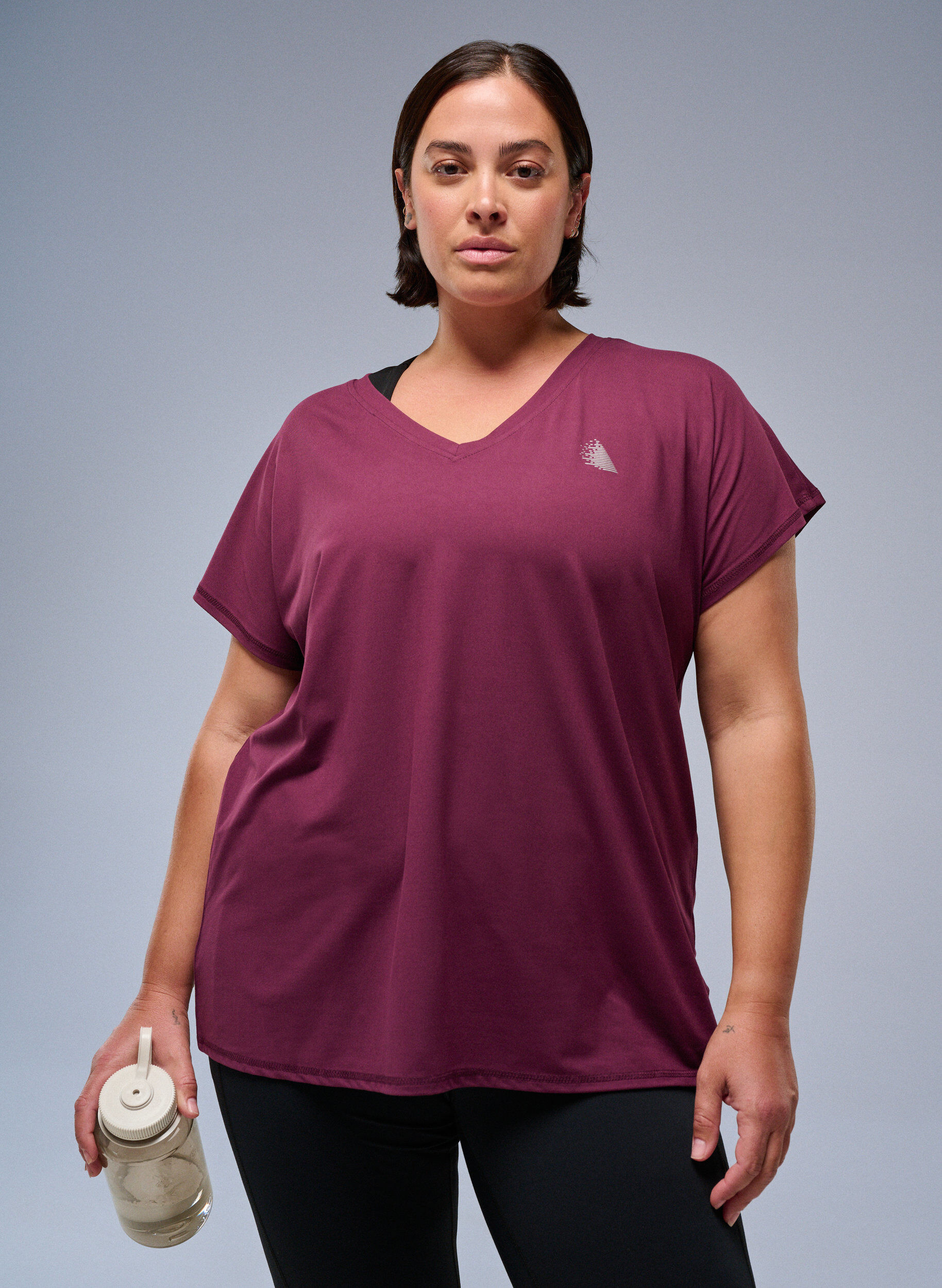ZizziT-shirt de sport ample avec col en v, Bordeaux, Image image number 0
