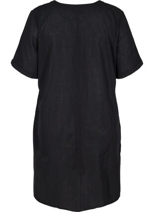 Robe à manches courtes en coton mélangé avec du lin, Black, Packshot image number 1