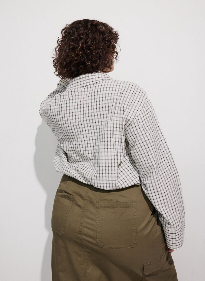 Geruite overhemd met een borstzakje, Wit, Model