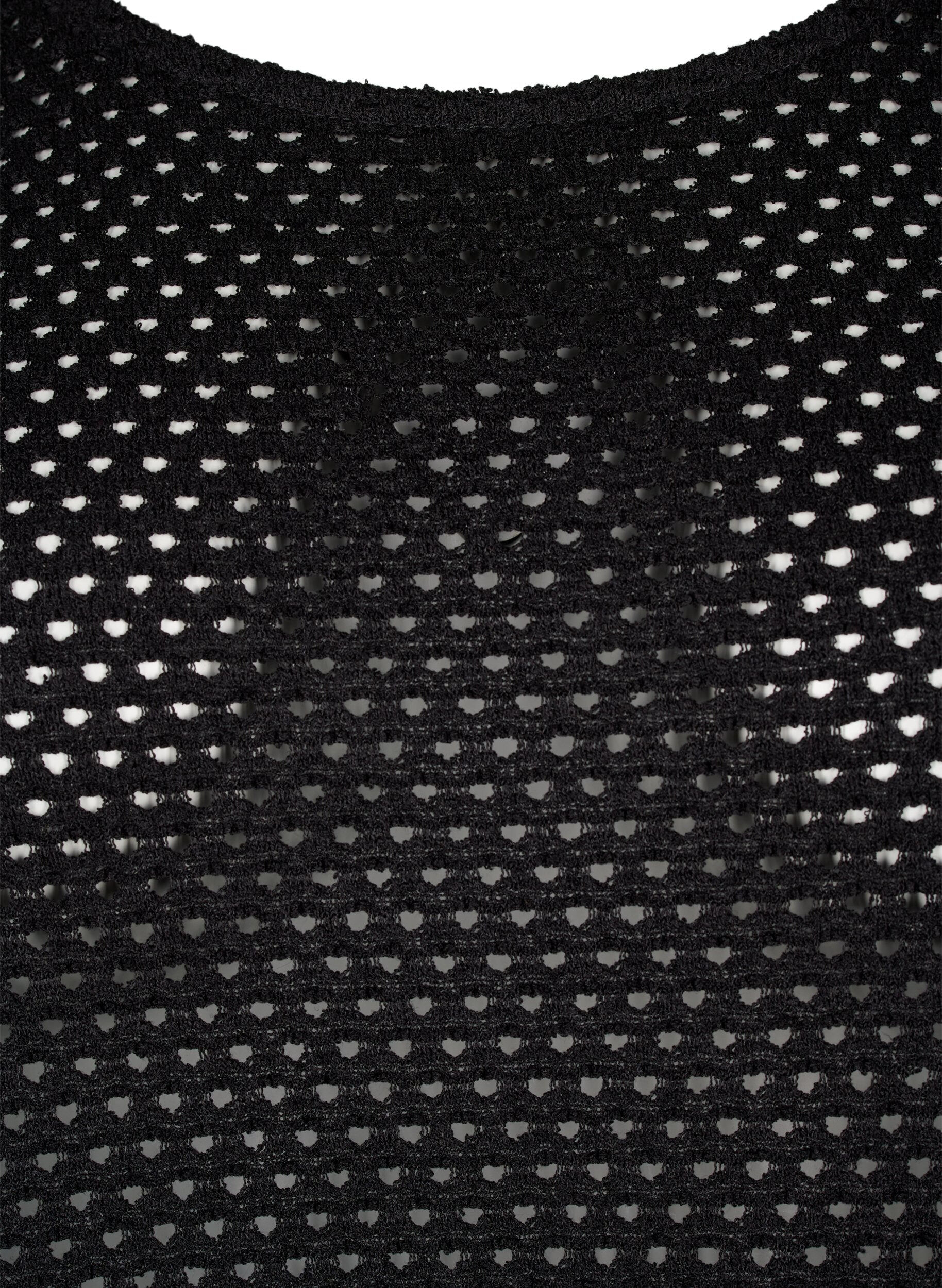 Zizzi Robe &agrave; manches 3/4 avec motif de dentelle en maille, Black, Packshot image number 2