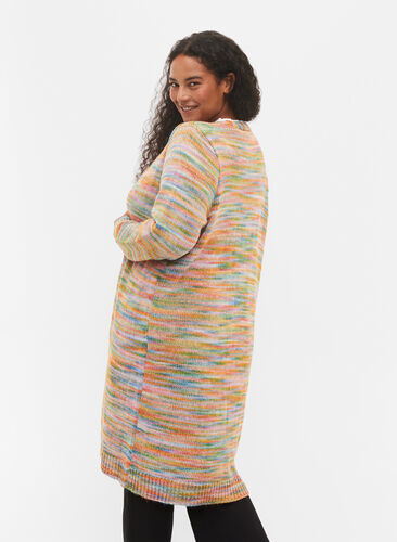 Long cardigan en maille à motifs en coton mélangé, Multi Color, Model image number 1