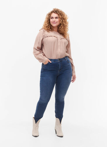 Jeans Amy super mince avec taille haute, Blue denim, Model image number 0