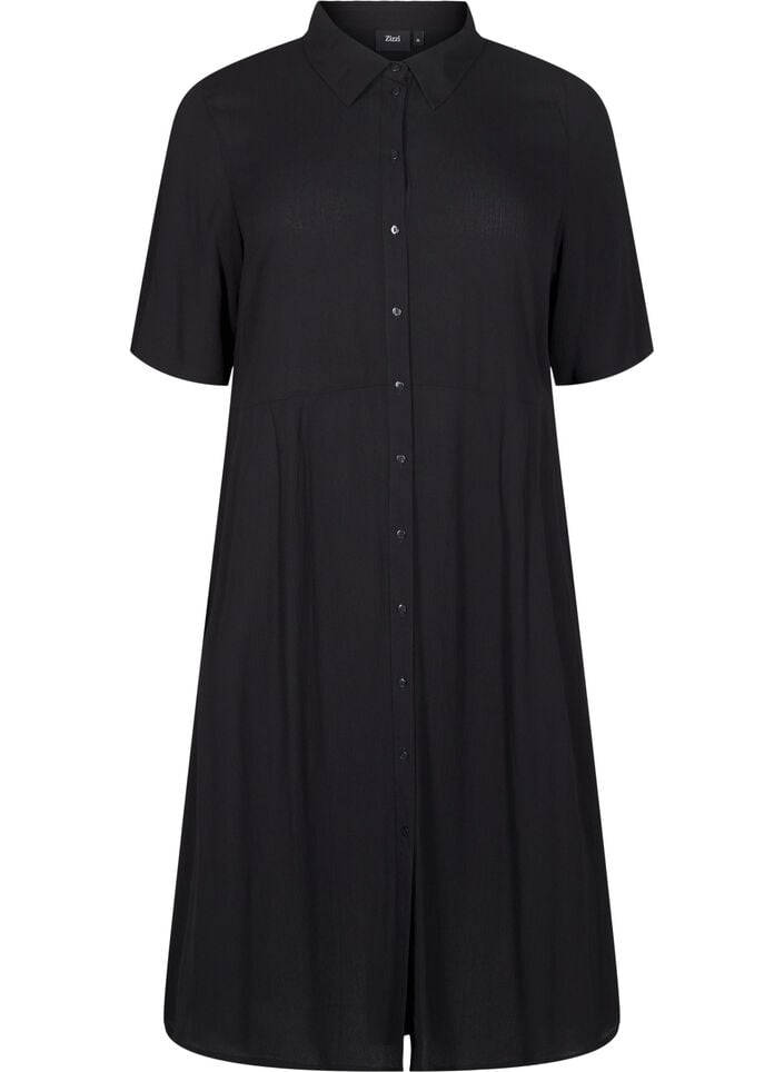 Midi shirtjurk met korte mouwen, Zwart, Packshot image number 0