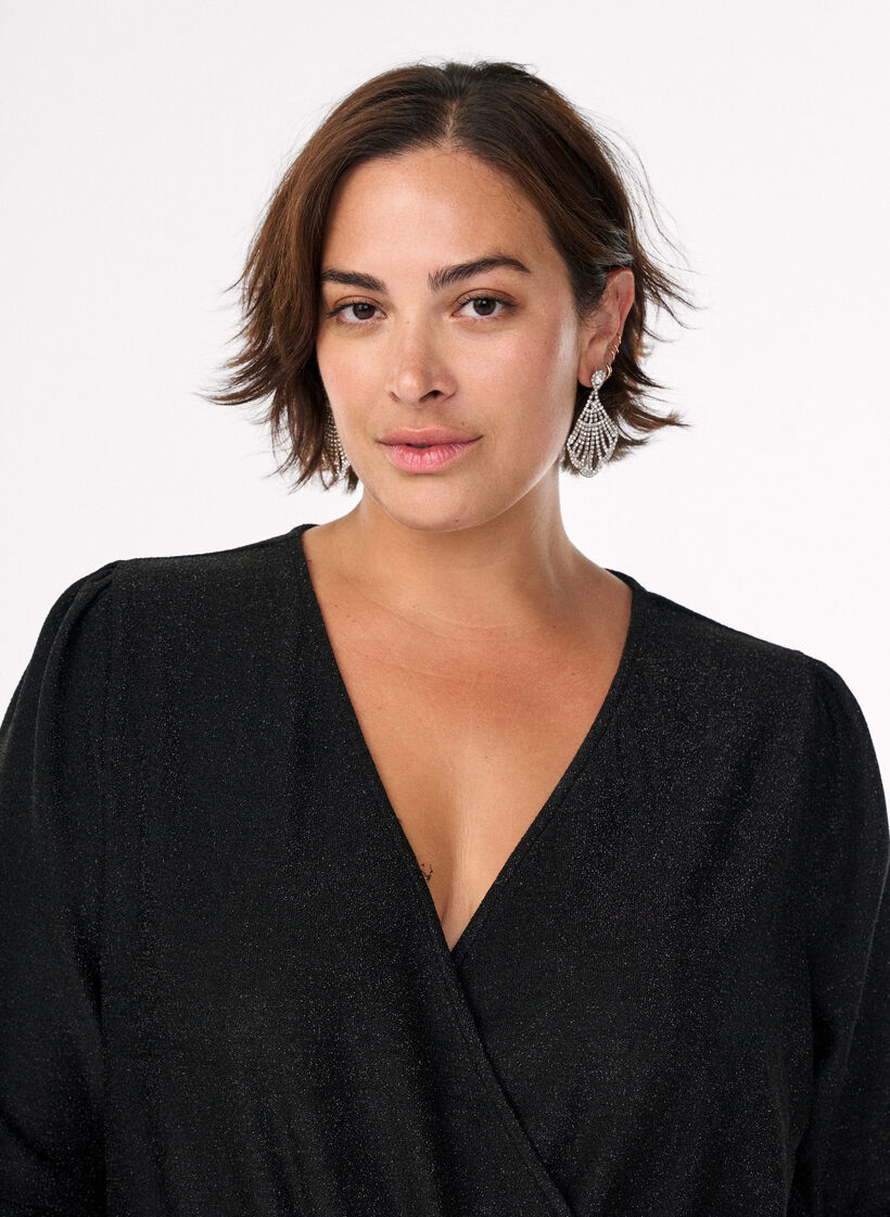 Combinaison pailletée avec ceinture à nouer, Noir, Model image number 2