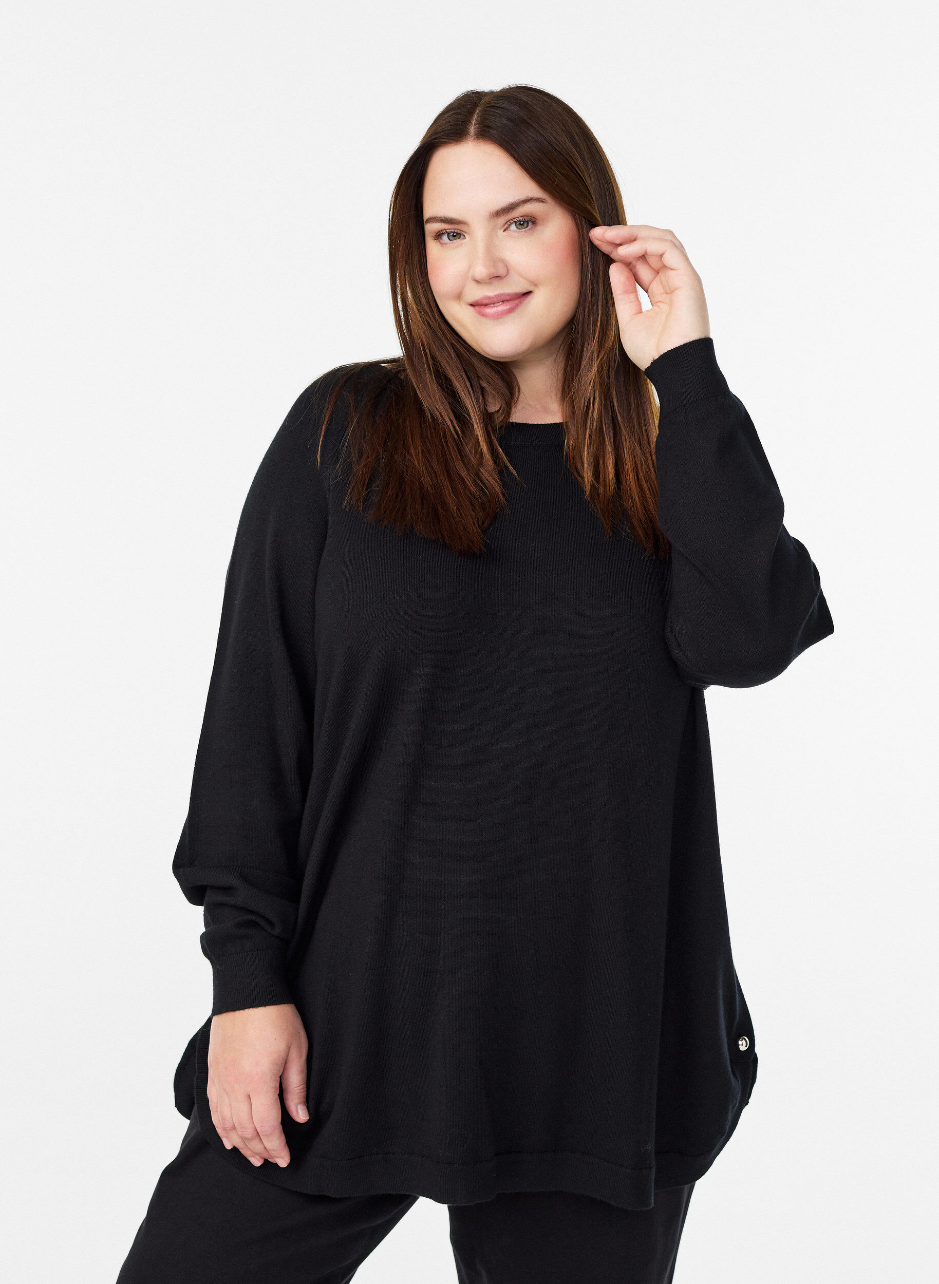 ZizziBlouse en maille avec boutons sur le c&ocirc;t&eacute;, Noir, Model image number 0