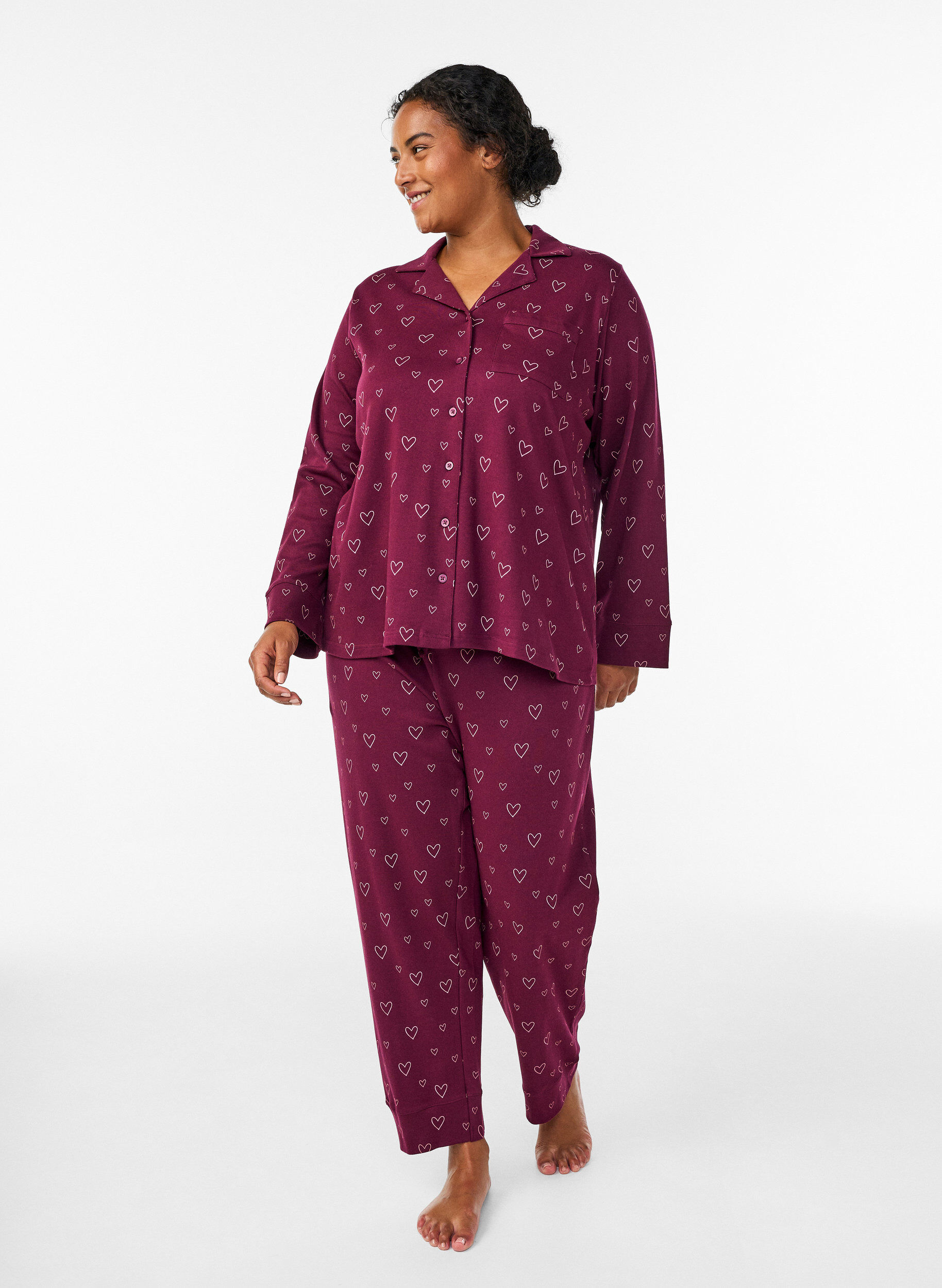ZizziKatoenen pyjamabroek met hoge taille, Rood, Model image number 0