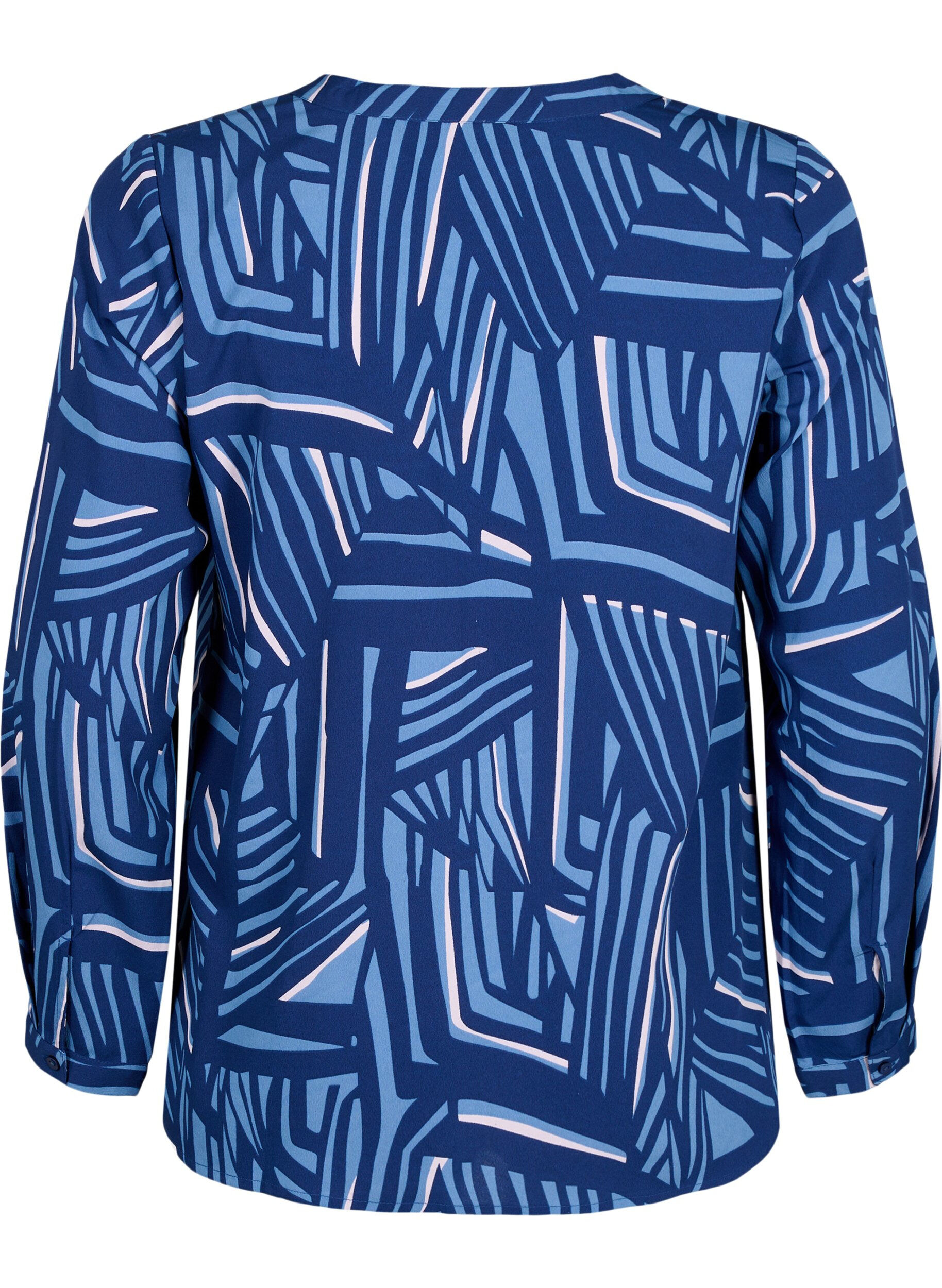 ZizziFLASH - Blouse met lange mouwen en print, Medieval Blue AOP, Packshot image number 1