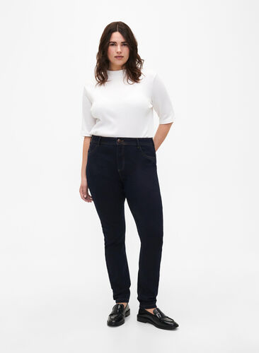 Extra slim fit Amy jeans met hoge taille, Blue denim, Model image number 0