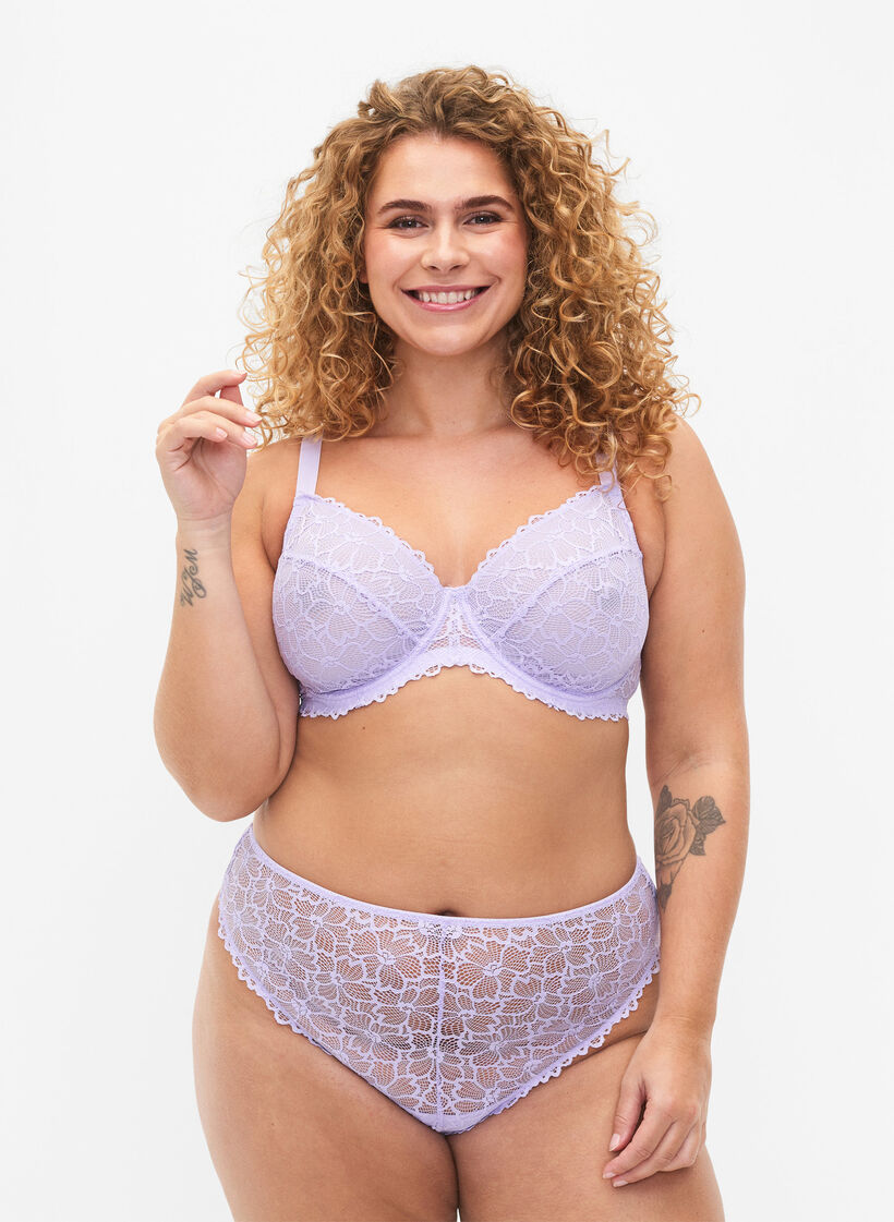 String van gebloemde kant met normale taille, Paars, Model image number 0