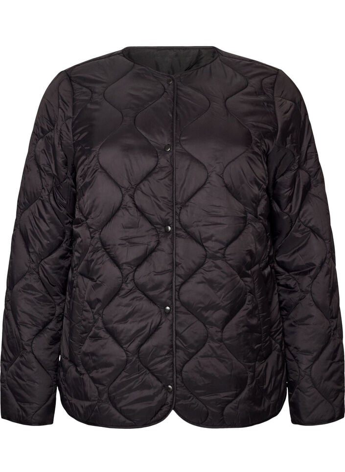 Veste matelass&eacute;e avec boutons-pression et col rond, Noir, Packshot image number 0